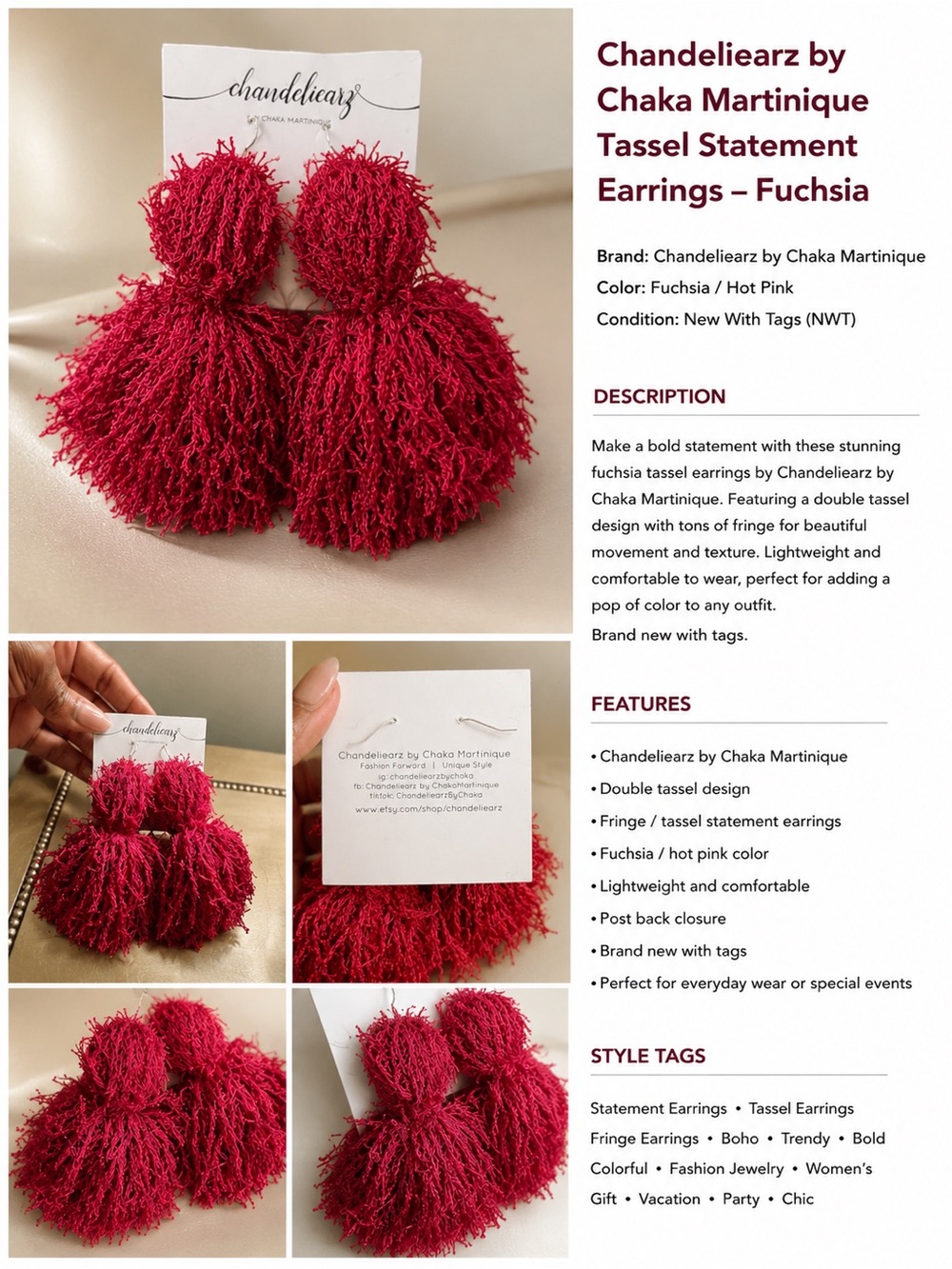 Chandelierz by Chaka Martinique Red Fringe Statement Earrings